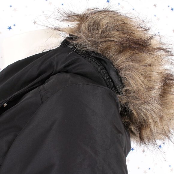 Black Faux Fur Hooded Sherpa Fur Lined Jacket - Picture 12 of 14